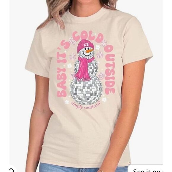 SIMPLY SOUTHERN  LARGE Snowman “Baby It’s Cold Outside” Tshirt - Picture 7 of 9